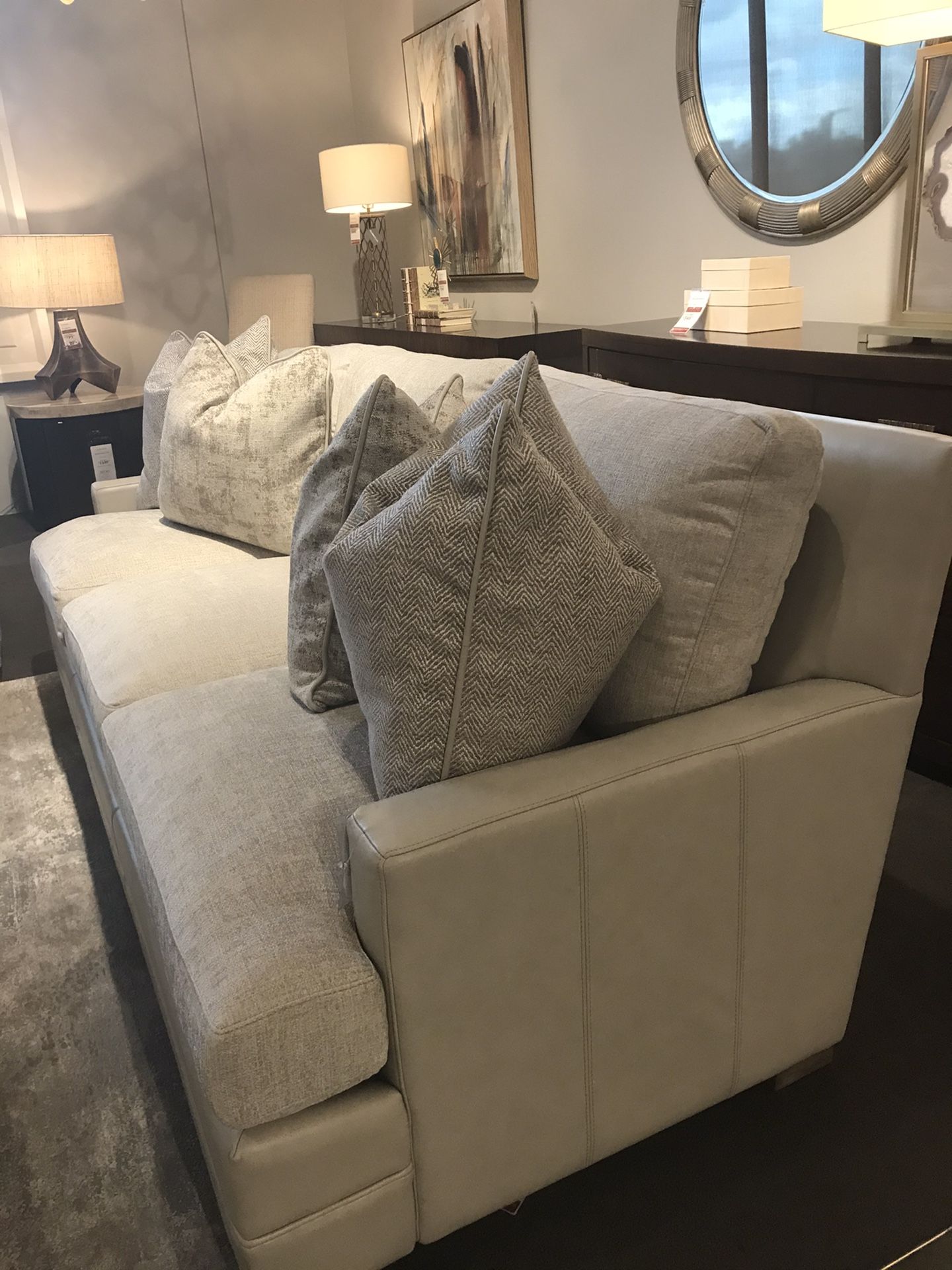 Beautiful Ivory leather and fabric sofa