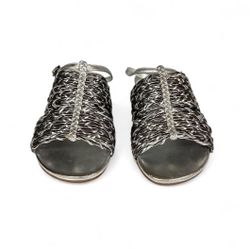 NWT Banana, Republic, Silver Wrap Around Ankle Flat Sandal Size 6