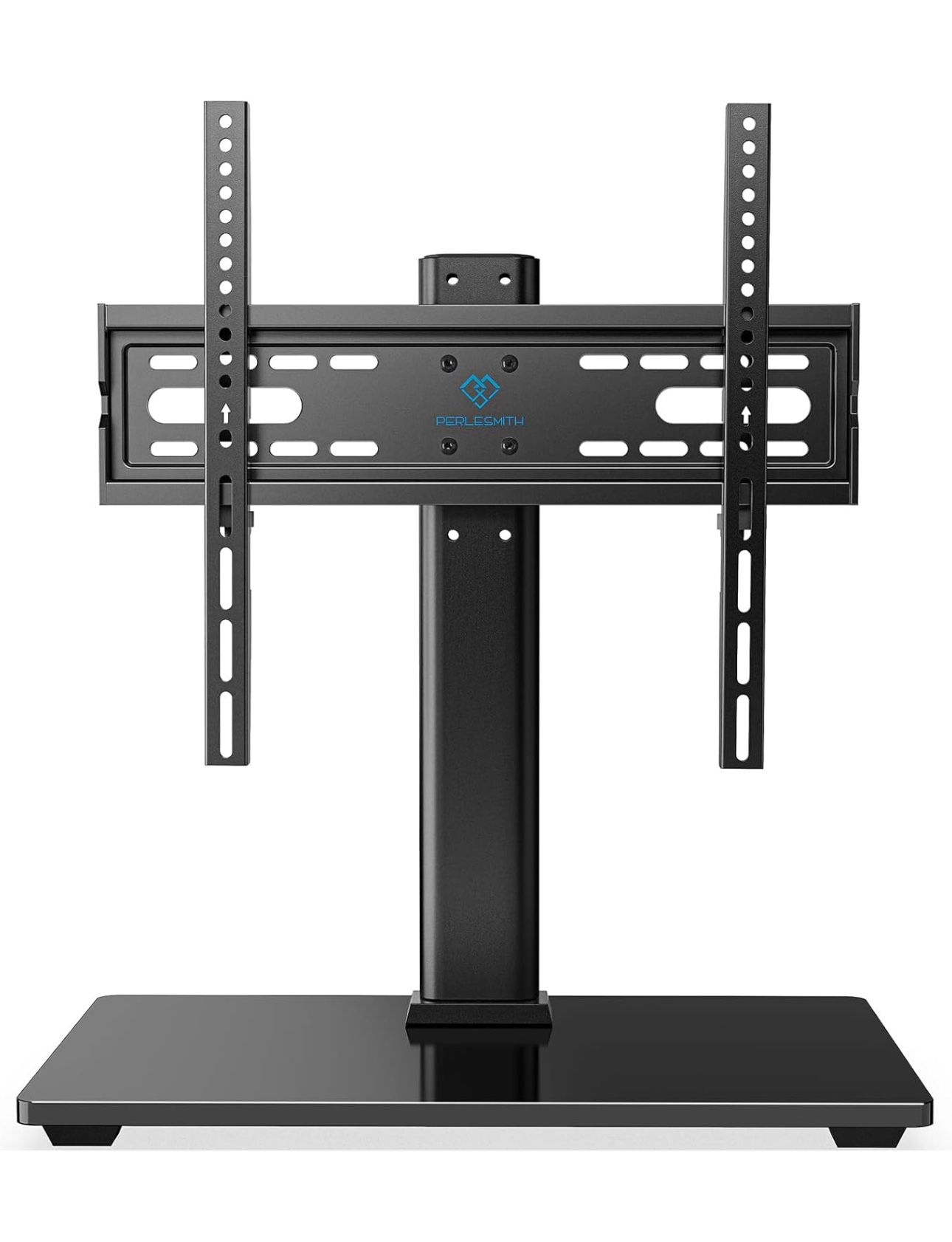 PERLESMITH Universal TV Stand, Table Top TV Stand for 32-60 inch TVs & Monitors, Height Adjustable TV Mount Stand Holds up to 88 lbs with Tempered Gla
