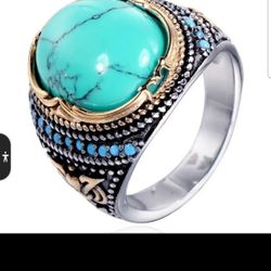 Natural Blue Turquoise Ring  For Men 