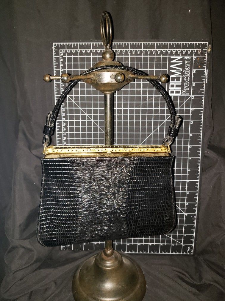 Vintage After Five Cocktail Lowy Mund 1950's Black Gator Handbag