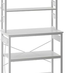 Baker's Rack with 4AC Power Outlet, 65.7in Microwave Stand with 10 Hooks, Stable Coffee Bar Table, 6-Tier Kitchen Storage Shelf Rack, White