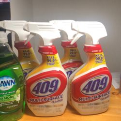4 Large Size 409 Multi Surface Cleaner And A 19 Ounce Bottle Of Dawn Hand Soap