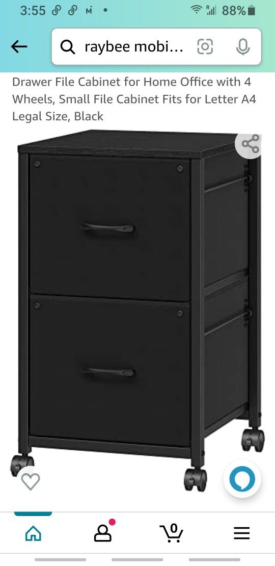File Cabinet with 2 Drawers Rolling Filing Cabinet for Home Office, 2 Fabric Drawer File Cabinet for Home Office with 4 Wheels, Small File Cabinet Fit