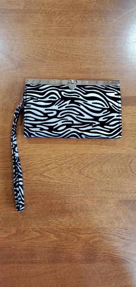 Silver Zebra Striped Wallet Wristlet 