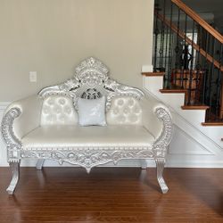Teak Wood White And Silver Loveseat 