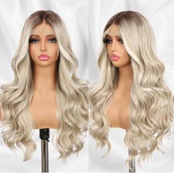 NEW/SEALED Blonde Lace Front Wig 13x4 Pre Plucked Synthetic Lace Front Wig Highlight Body Wave Lace Frontal Wigs for Women Heat Resistant Hair 22 Inch