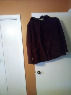 Jones New York Faux Wool Acrylic Brown Hooded Coat XL