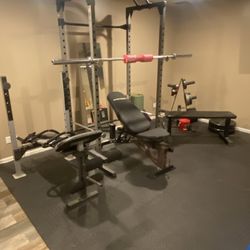 Squat Rack, Bench And Weights