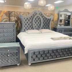 LH 👉$39 Down Payment  For Financing 👉 Crown Mark Queen Gray Bedroom Set 