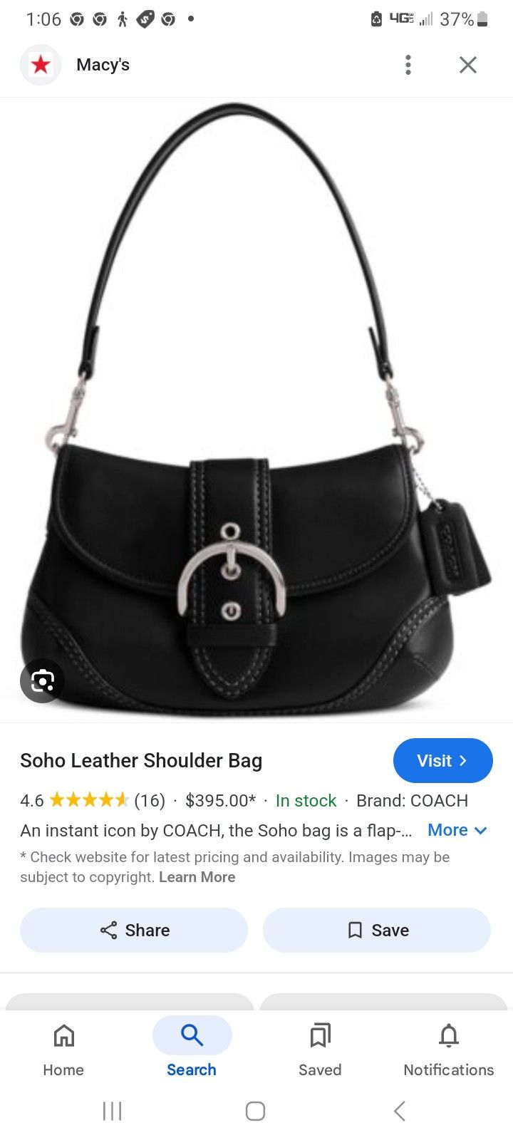Vintage Y2K Coach F10192 Soho Leather Hobo Baguette Shoulder Bag Black Buckle