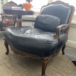 Vintage French Louis XV Style Bergere Arm Chair Leather Good Condition