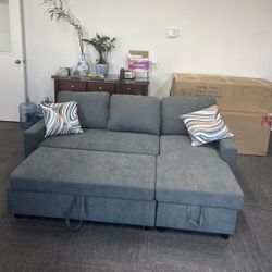 Grey Microfiber Sectional Sleeper Sofa Couch 