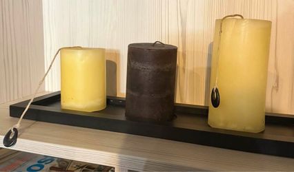 Set of 3 Decorative Pillar Candles with Black Tray