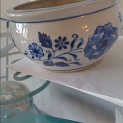 Vintage Glazed Cobalt Blue Flower , Plant Pot