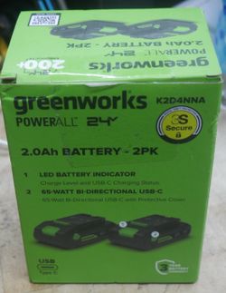 Greenworks PowerALL 24V 2Ah 2PK Batteries K2D4NNA NEW sealed . f(contact info removed)2.