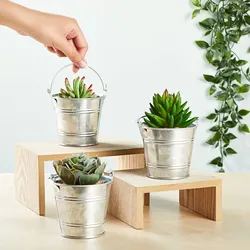 Set of 3 Galvanized Metal Plant Pot/ Plant Planter/ Flower Pot with Handles/ Bucket Patio Garden