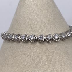 925 CZ heart Tennis Bracelet 
