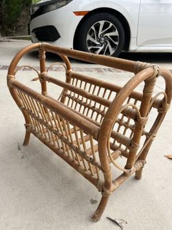 Mid Century Boho Rattan Magazine Rack