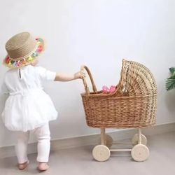 Wicker Doll Stroller, Retro Rattan Doll Stroller, Newborn Photo Props, Baby Doll Decorations