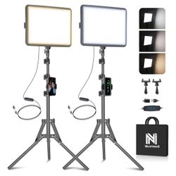 2 Pack LED Studio Light Kit, 2(contact info removed)K Dimmable with Tripod Stand&Phone Holder, 73" Stream Light