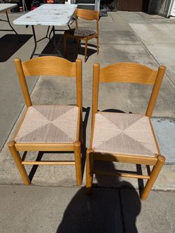 Pair of Wood Dining Chairs with Rush Seats