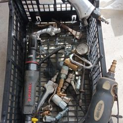 Pneumatic  Tools For Air Compressor Plus Some Fittings  Air Chisel 3/8 Ratchet And Grinder 