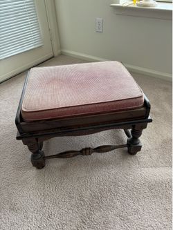 Antique Ottoman Hassock, solid wood with corduroy covered cushion, 25”W x 21”D x 16”H, good condition . Local pickup.