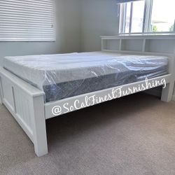 New White Queen Bed With Memory Foam Mattress 