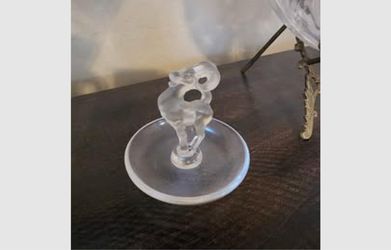 Lalique France Ram Aries Crystal Ring / Jewelry Dish – Frosted Crystal