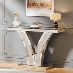 39" Mirrored Console Table, Modern Silver Entryway Table