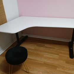 L-Shaped White Corner Desk — 63" x 43.5" — Sturdy, Good Condition
