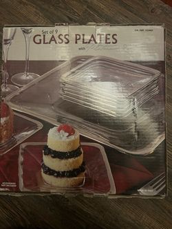 Set of 9 Glass Plates with Platinum Rim