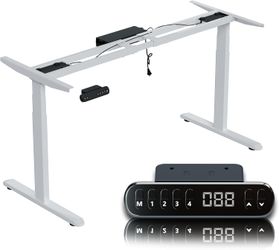REMIT Dual Motor Standing Desk Frame – 3-Stage Heavy-Duty Adjustable Frame, 270 lb Capacity, Electric Sit-Stand Desk Base (White Frame Only)