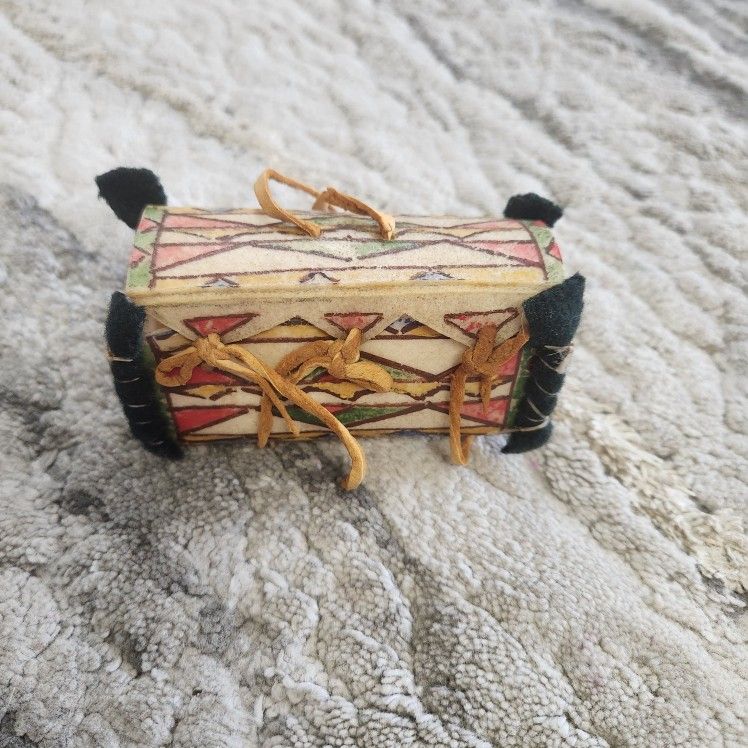 Vintage Native American Parfeche Box ,Handmade, Handpainted