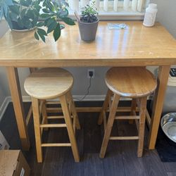 Wood Table & Stools (4)