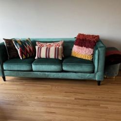 Green velvet sofa (88” long)