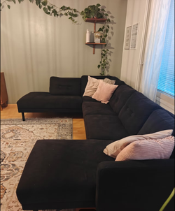 Black Corner Chaise Sofa – Reversible Cushions, 287 x 200 cm