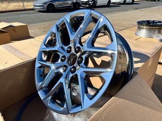WE INSTALL (4) NEW 100% GENUINE GM SNOWFLAKE WHEELS TAHOE SILVERADO 22" CHROME 22X9 5668