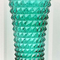 Made in Italy MCM teal aquamarine 10" diamond patterned Mid Century art glass vase AI 