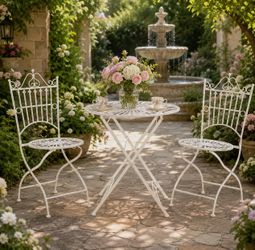 Vintage White Metal Bistro Set – 3 Piece Garden Patio Set