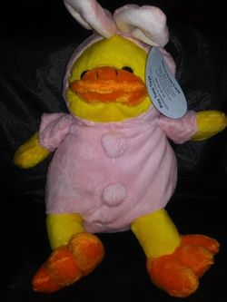 Bunny dressed plush duck