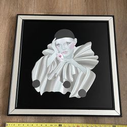 Vintage 1980s Large Mirror Pierrot Clown Foil Art Prints L