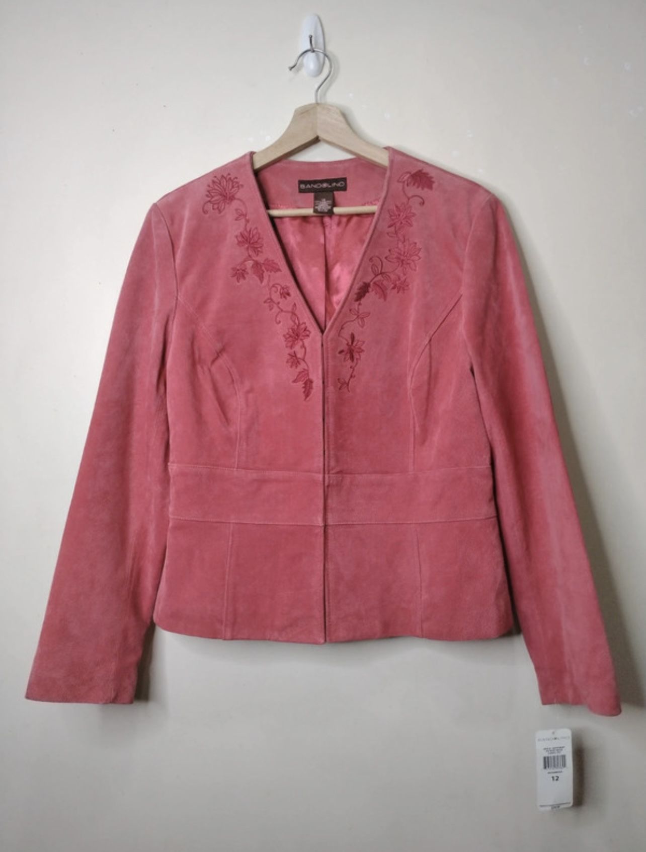Bandolina Embroidered Coral leather jacket size 12 NEW