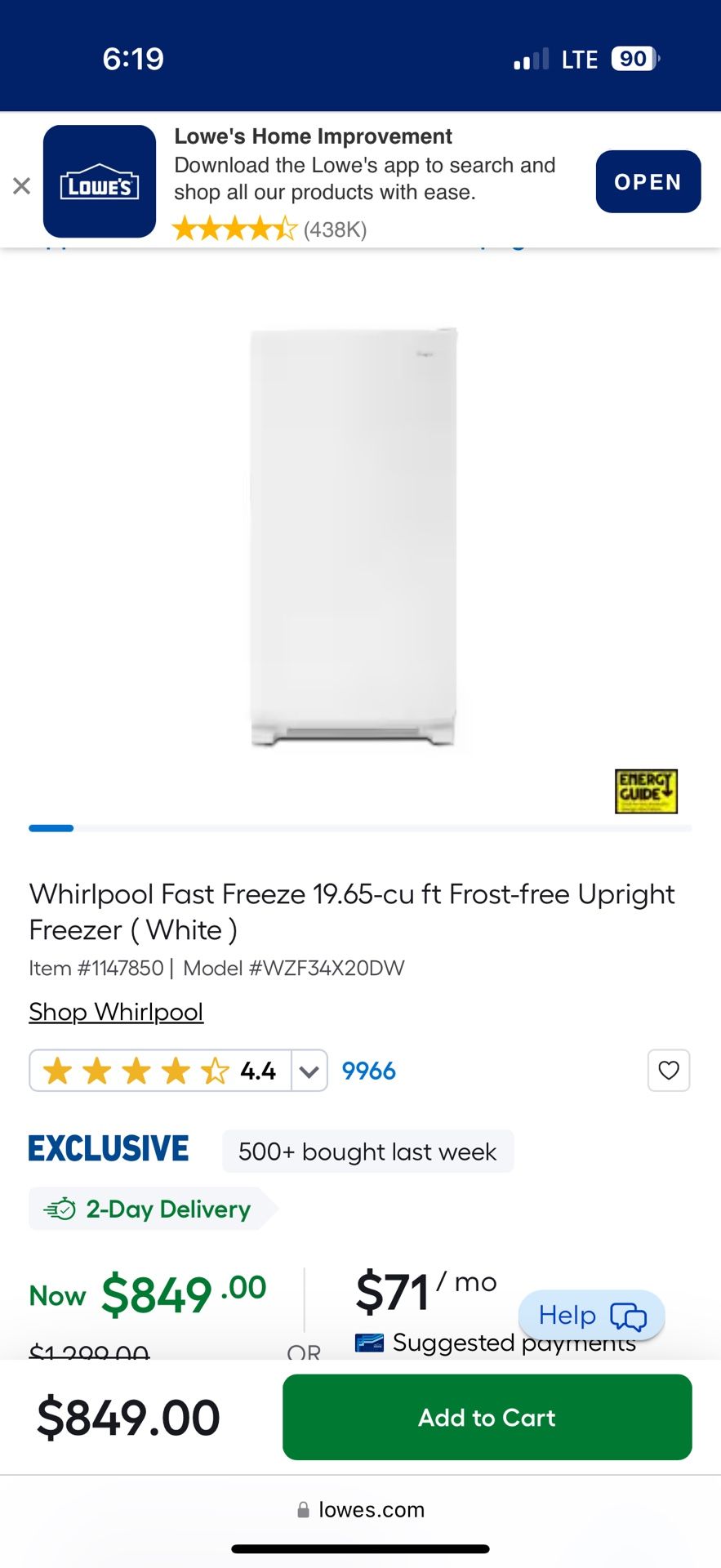 Brand New Freezer Whirlpool