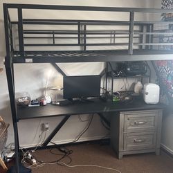 Full Size Bunk Bed/with Desk Frame And Small Shelf 
