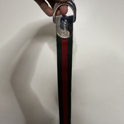 Gucci Logo Engraved Web Signature Buckle Belt