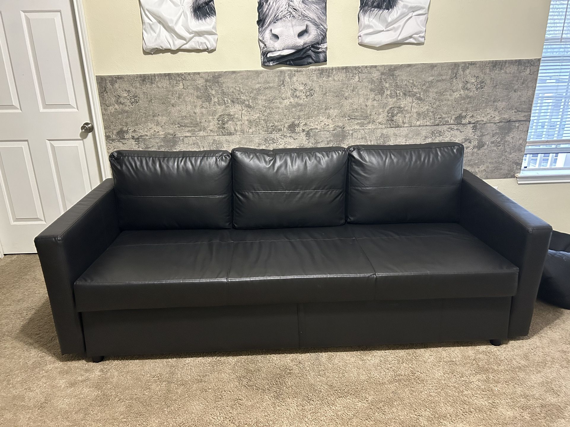 Black Leather Pull Out Couch 