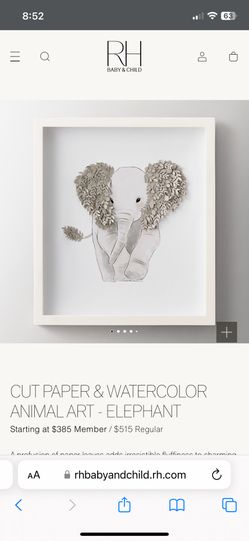Restoration Hardware baby & child CUT PAPER & WATERCOLOR ANIMAL ART - ELEPHANT