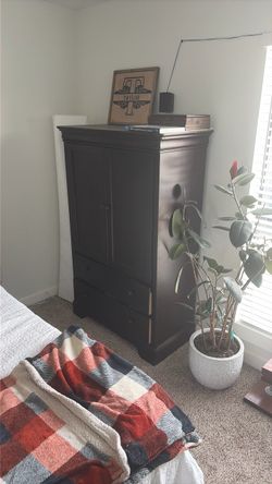 Antique Dark Wood Armoire with Drawers